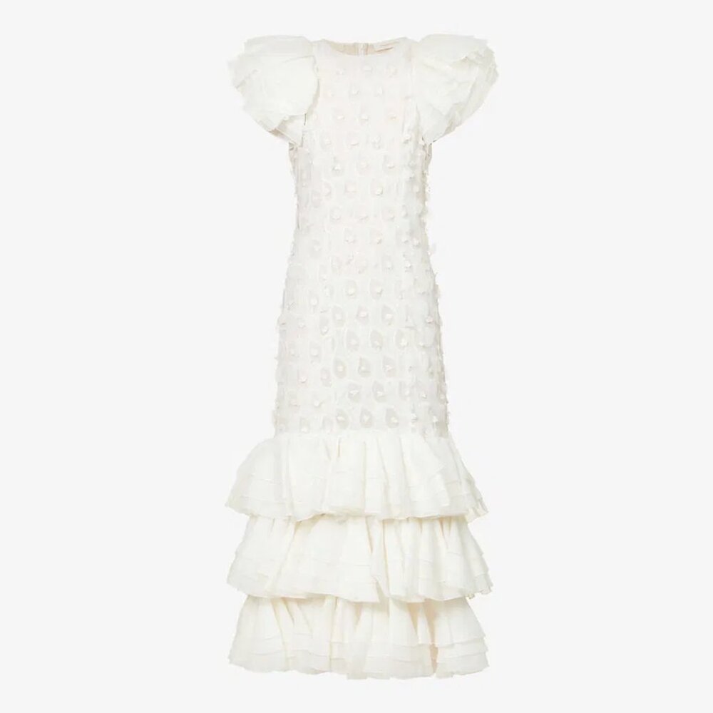 Zimmermann Dancer Frilled Georgette Maxi Gown Natural AU 0 US 4 NEW NWT